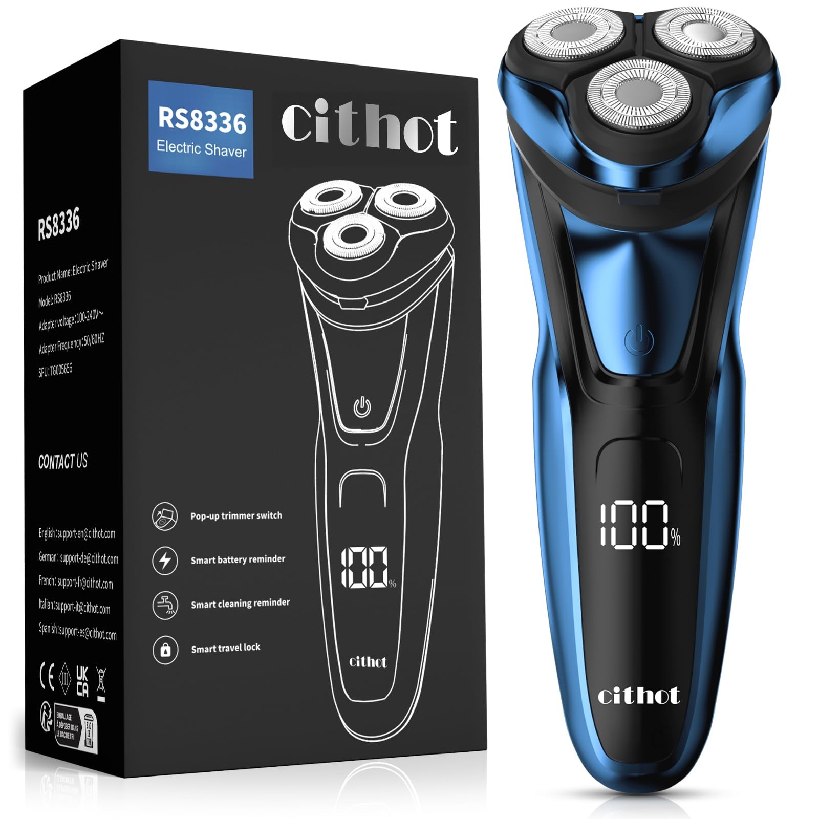 CITHOT Rasoio Barba 3D con Trimmer a Scomparsa - IPX7 Impermeabile
