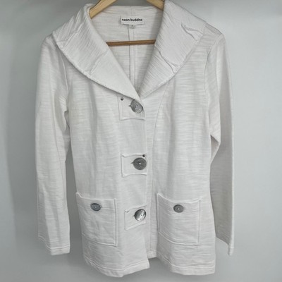 Neon Buddha White Textured Collared Button Front Jacket Neutral Women's Size S