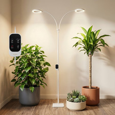 2-Head Grow Lights LED Full Spectrum 36W for Indoor Plants Auto Timer w/ Stand