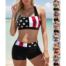 Maillot de Bain Femme 2 Pieces Motif Américain Fleur Rose Sexy Été Plage Bariolé