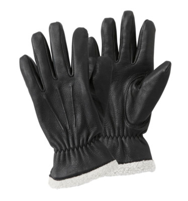 L.L. BEAN Deerskin Leather Women's Gloves BLACK LARGE with Shearling Lining $99