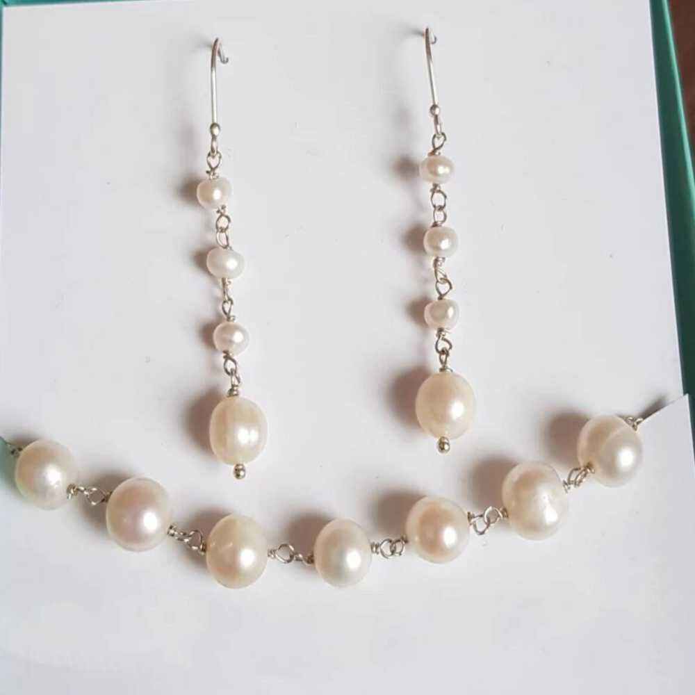 Fashion White Freshwater pearl necklace and earring set New Quartz Cross Charms