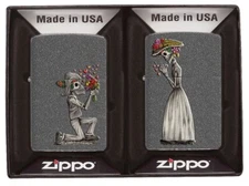 Zippo Iron Stone Skeleton Couple Gift Set 28987