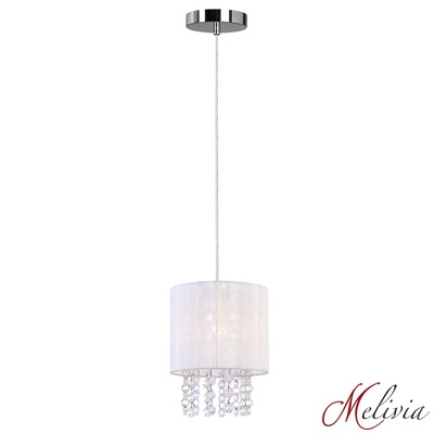 Hängelampe Ø14cm 1x40W Weiß Stoff Kristall Rund Hängeleuchte Pendelleuchte Lampe