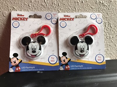 2 Mickey Mouse Bright LED Clip-On Portable Lights Disney Junior Brand New