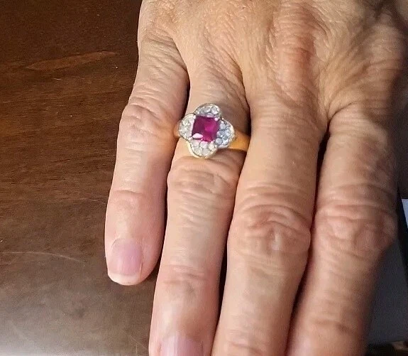 Rubí/rosa chapado en oro amarillo vintage 😍 Elegante plata probada 7"5 Foto 3 de 4