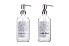 Clear Glass Bathroom Vanity Lotion/Soap Pump Dispenser - Silver - Set of 2 - New
