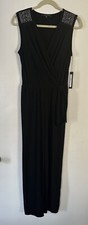 Tahari Jumpsuit Beaded Shoulders Side Tie Bla...