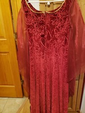 Renaissance style gown, red velvet, floor length, lace up front, zip back