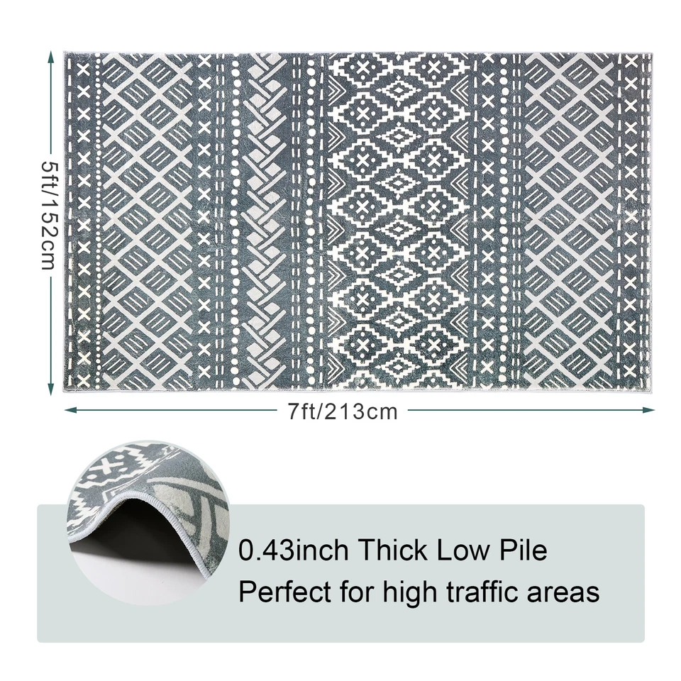 5x7inch Moroccan Area Rug Non Slip Indoor Carpet Mat for Living Room Dining Room - Image 4 of 4