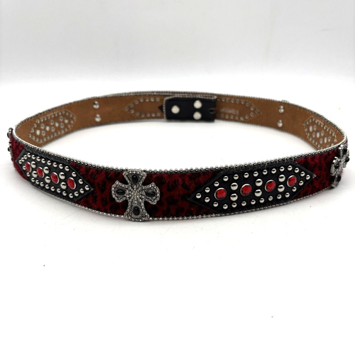 Nocona N3498864 Red Velvet Leopard Print Studded Rhinestone Cross Belt L 36-40 - Picture 6 of 19