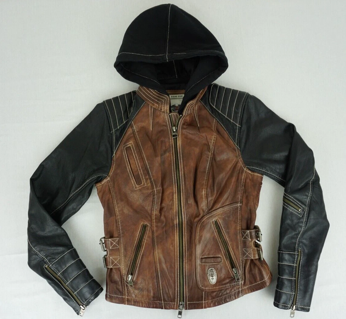 Harley Davidson women s leather jacket removable hood tagged extra small
