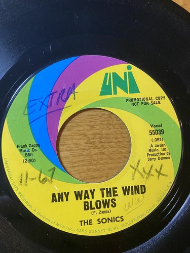 1967 The Sonics Anyway The Wind Blows 7" 45 rpm Promo Uni Records - Picture 5 of 7