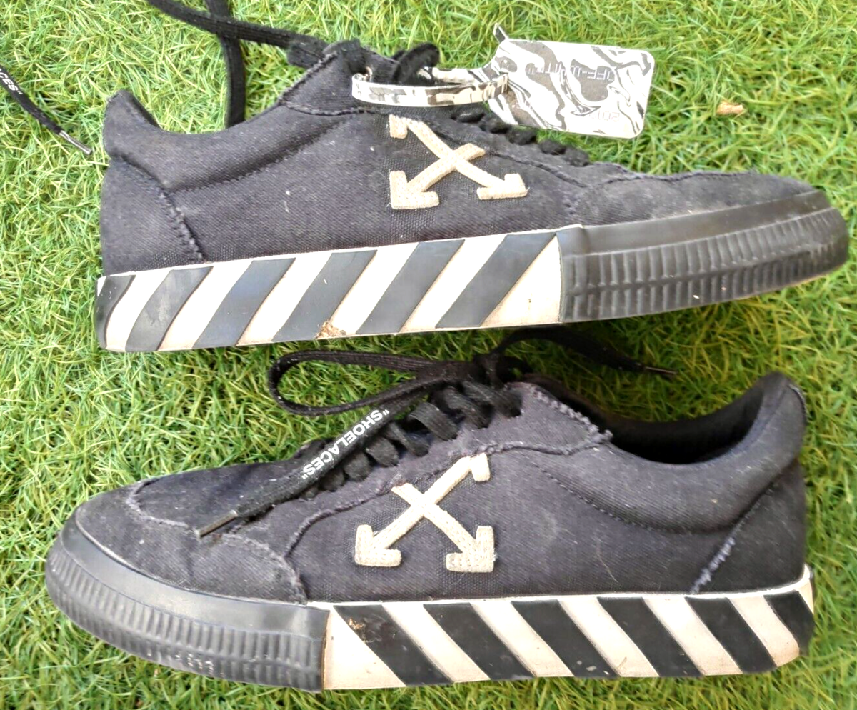 Off-White Virgil Abloh Low Vulcanized Black White Canvas Sneakers