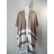 Chico's women's small/medium tan natural ruana scarf poncho blanket drape NWT