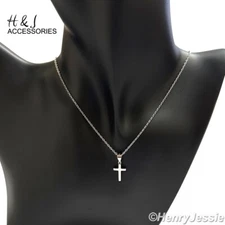 16"+2"WOMEN 925 STERLING SILVER SMALL PLAIN CROSS PENDANT CHAIN NECKLACE*AWN15