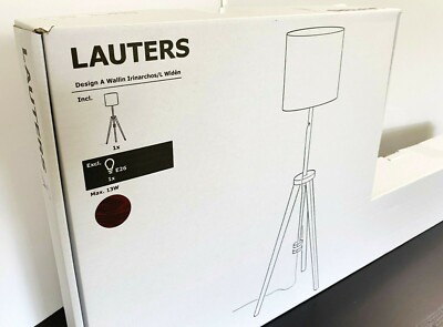 Ikea LAUTERS Floor Lamp Modern Solid Wood, Brown Ash/White