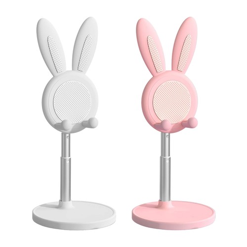 Cute Cell Phone Stand, Adjustable Bunny Phone Stand for Desk, Thick Case Holder