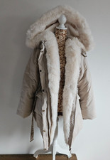 Maniere De Voir Womens Fur Lined Beige Winter Parka Coat Size 8 Rrp £149.99