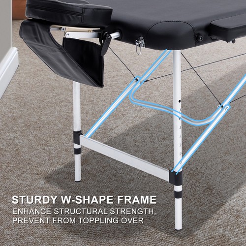 Aluminium Portable Massage Table 3 Fold Beauty Therapy Bed Waxing 70cm BLACK - Picture 10 of 12
