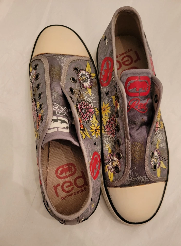 Damas Marc Ecko Rojo Rinoceronte Graffiti Flores Tenis Talla 8 Foto 3 de 4
