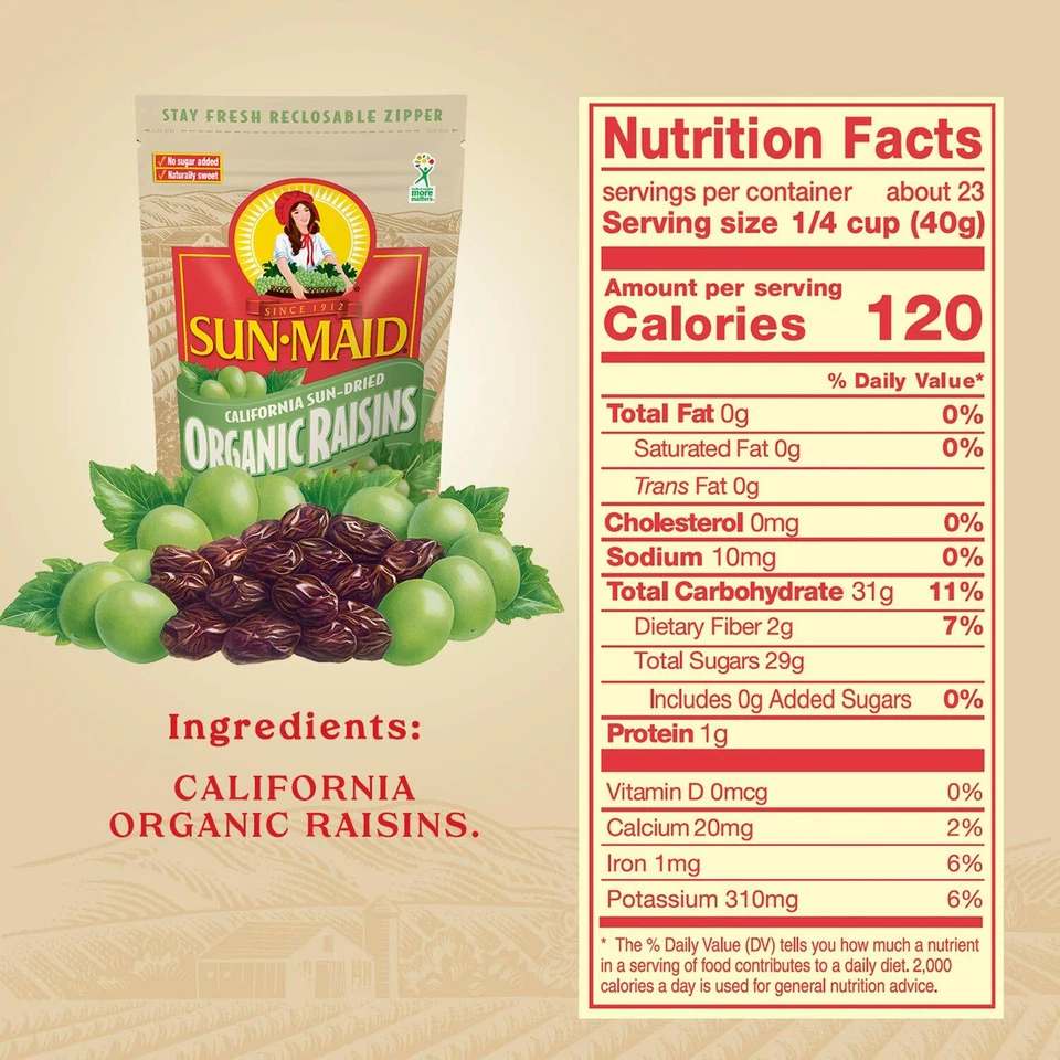 Sun Maid Organic California Sun-Dried Raisins 2 Bags-2 Lb, Total 4 Lbs - Image 4 of 4