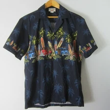 Vtg Pacific Legend Apparel Mens M Hawaiian Shirt Surf Boards Woodie Cars Retro