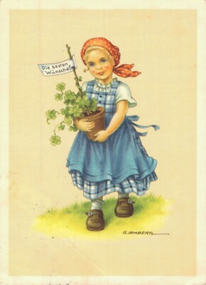 Artist Signed G. Lambertz Girl in Traditional Clothes Vintage Postcard BP2