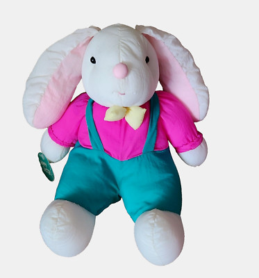 Gibson Greetings Easter Bunny Plush White w/ Green Overalls Polyester Tags 1993