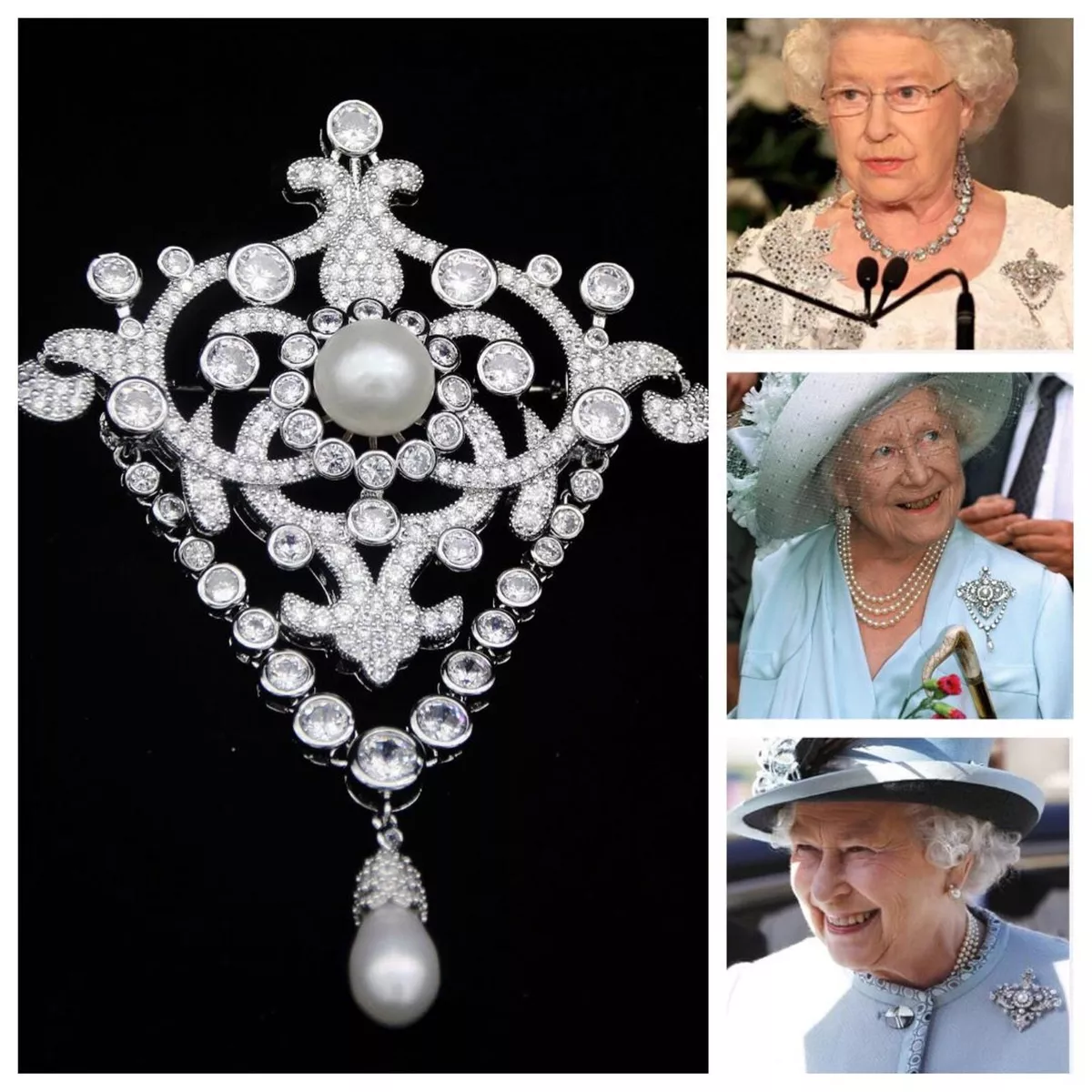 Queen Elizabeth Cultured Freshwater Pearl Brooch Large Round 