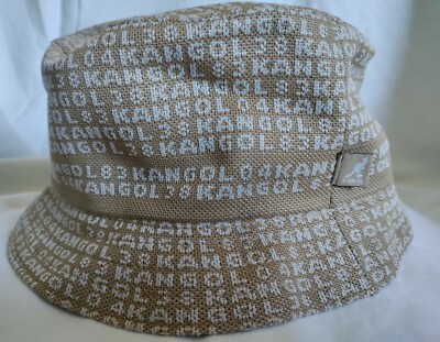 Kangol Brown Polyester Chlorofiber Monogram Stripe Bucket Hat Cap New S-M-L RARE