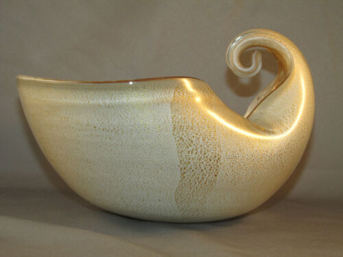 1950s Alfredo Barbini Heavy Venetian Murano White Gold Spiral Aventurine Dish - Picture 3 of 12