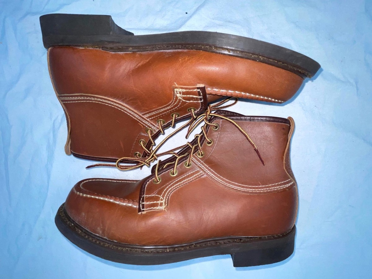 VTG 70S 80S MENS 8 NEW SEARS BROWN LEATHER MOC TOE LACED WORK