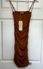 Oh Polly Copper Ruched Bodycon Side Tie Dress