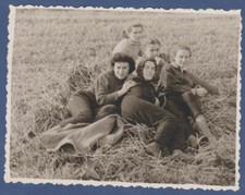 Beautiful girls lying on the grass in the field Soviet Vintage Photo USSR