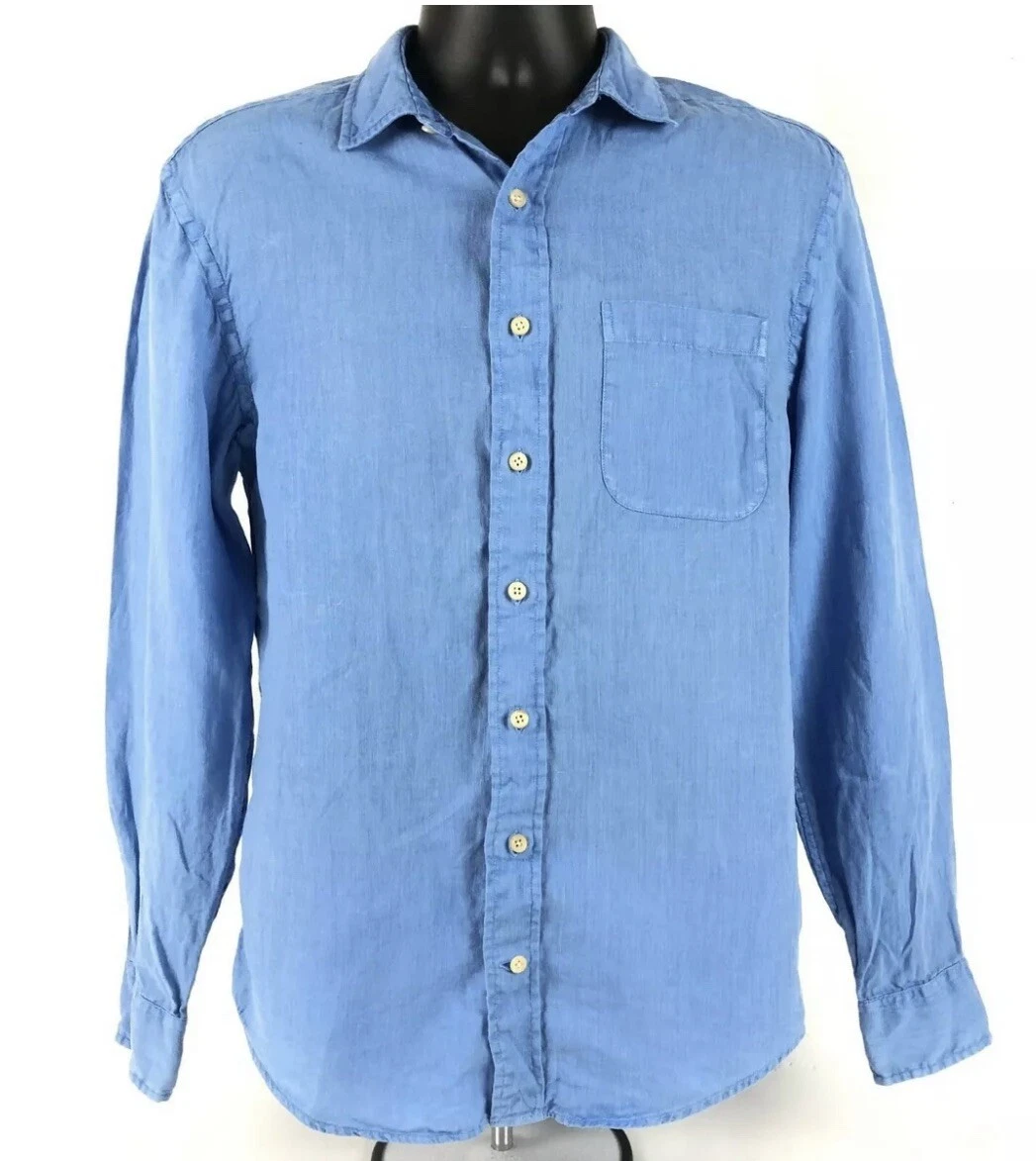 Vineyard Vines Light Blue Linen Long Sleeve Shirt Button Mens Medium Fast Ship