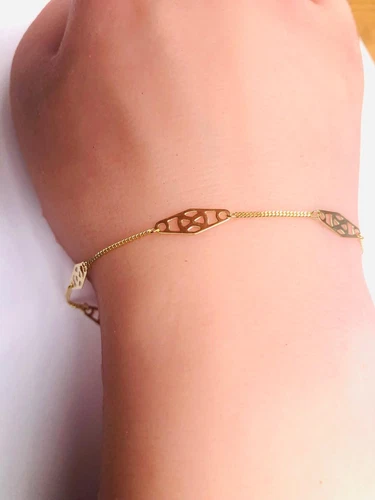 14kt 7.25" Yellow Gold Infinity Twisted Bar Fancy Link Chain Bracelet - Picture 2 of 4