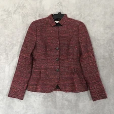Santorelli Italy Caryn Blazer Jacket Red Linen Wool Size 6 Textured Lined Womens