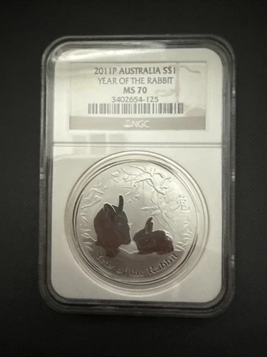 2011-P Australia $1 Rabbit MS70 NGC Silver Coin Lunar Series