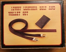 Vintage Genuine Leather Set Two Belts One Interchangeable Buckle & Wallet New