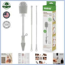 3-Piece Silicone Cleaning Brushes with Stainless Steel Handle for Deep Cleaning