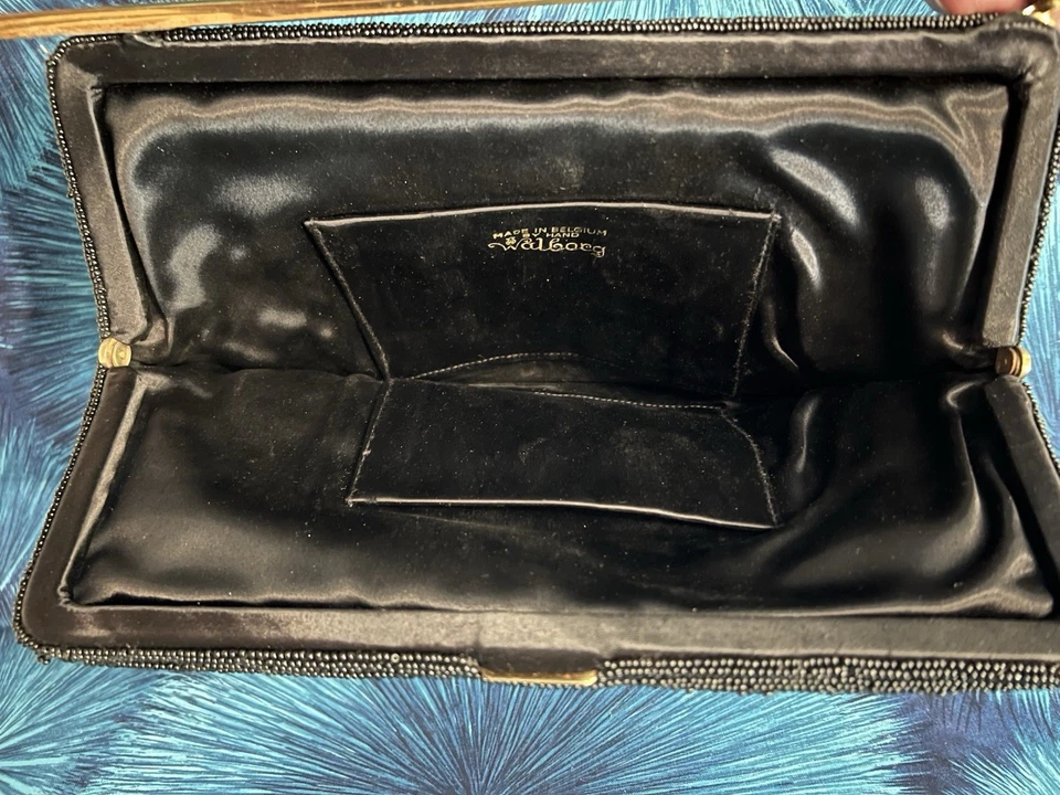 VTG Walborg Black Beaded Clutch Handbag w/Unique Top Bar Closure 10-1/4" x 7" - Image 4 of 4