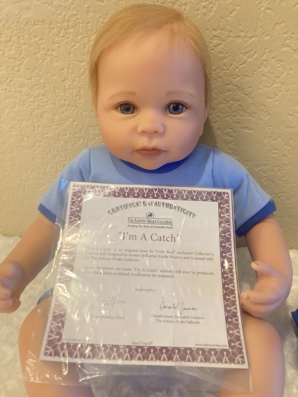 The Ashton-Drake Galleries "I'm a Catch" 17" vinyl baby doll by Linda Murray COA