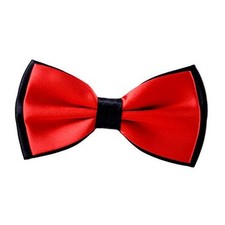 Mens Adjustable Pre-tied Solid Bow Tie Black Buttom/ Red