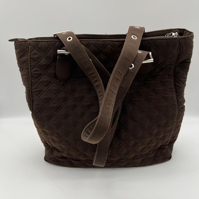 Vera Bradley Tote Bag Womens Brown Microfiber Quilted Buckle Trim Shoulder Bag