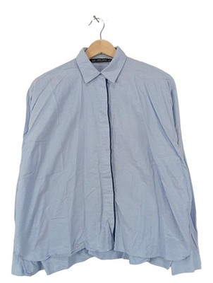 ZARA BASIC Hemd-Bluse Damen Bluse Gr. DE 36 blau Casual-Look