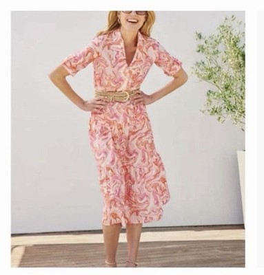 J. MCLAUGHLIN Janelle Silk Cotton Shirt Dress M Marble Pink Orange Feminine  $299 | eBay