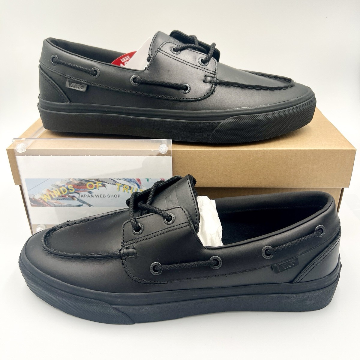 Vans 2 Eyelet Natural Leather Black Black V176CF Men's Size US 4.5