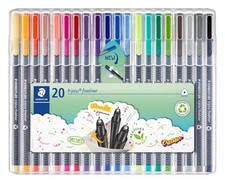 Triplus Fineliner Pens, .3mm, Metal Clad Tip, 20-Pack, Assorted 334SB20BK 