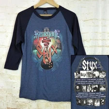 Styx Renegade 2018 Tour Shirt Men S Blue 3/4 Sleeve Raglan Baseball Graphic Tee